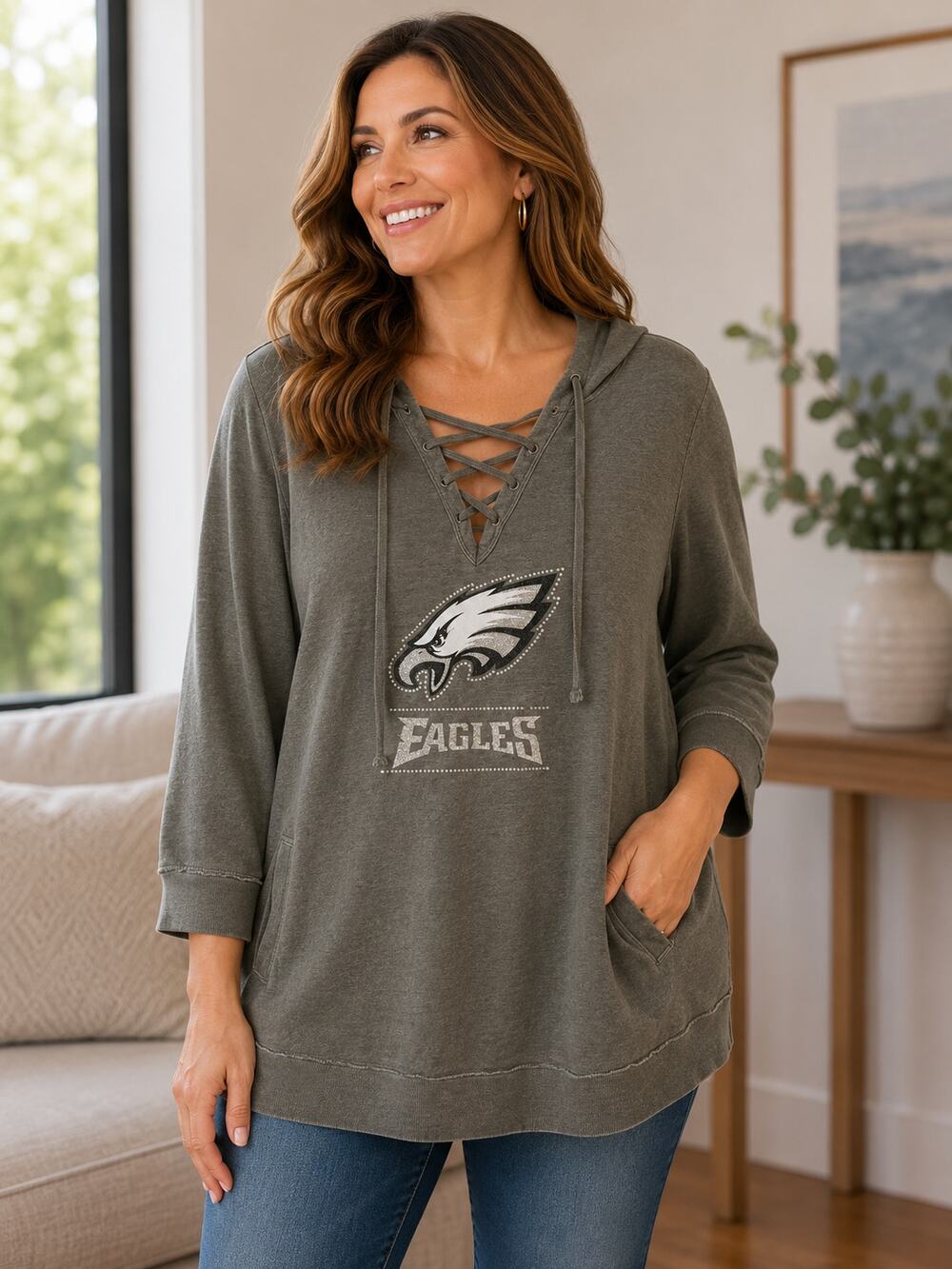 Torrid Women’s Size 4X Philadelphia Eagles Green Lace Up Hooded Sweatshirt Tunic